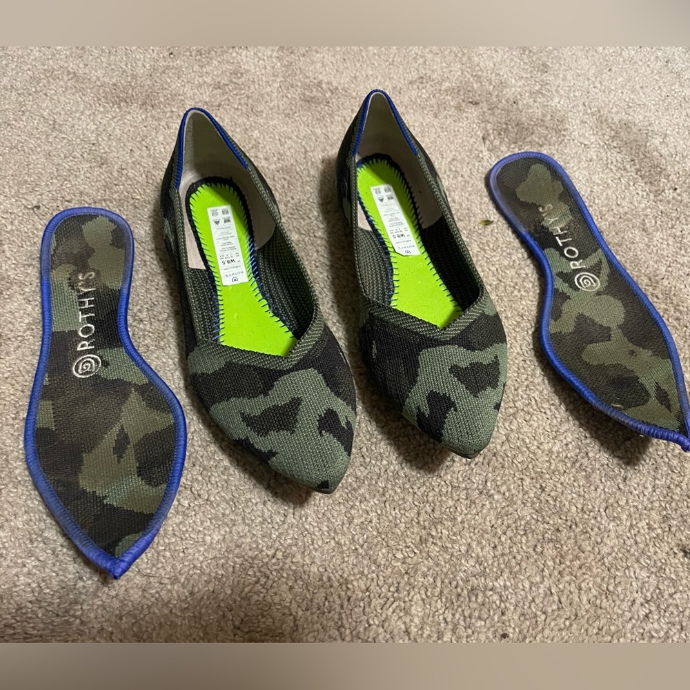 Rothy’s pointe flats in Camo. Size 8.5